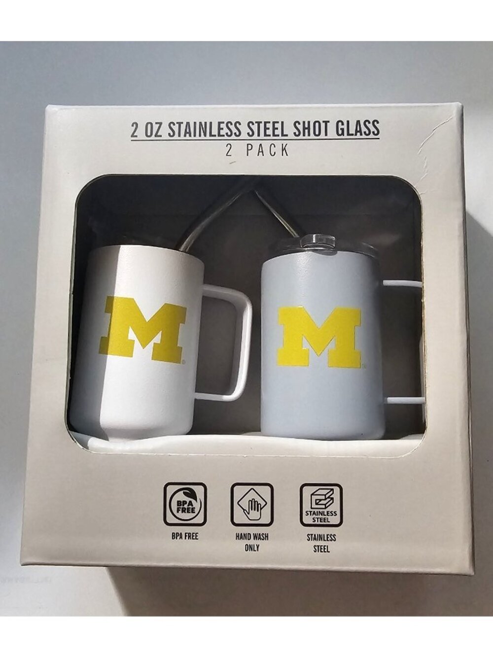 Michigan Wolverines 2Pack Shot Glass Steins Stainless Steel Metal Straw Vac Seal